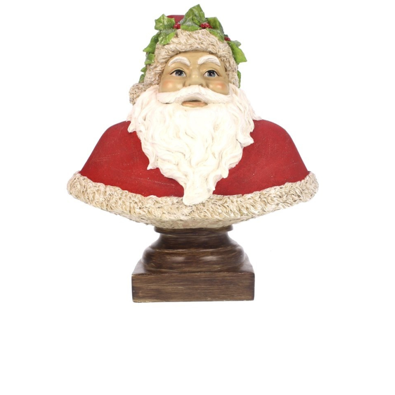 kerstman hulst buste op voet rood
